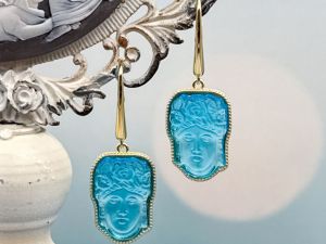 TAGLIAMONTE Designs (PN2855E) 925SS/YGP Venetian Cameo Earrings *Flora*Reg.$250