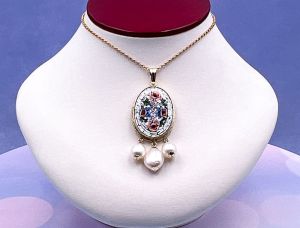 TAGLIAMONTE Designs (1918-W) 925SS/YGP Micromosaic Pendant*Miosotis*Reg.$300