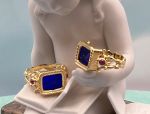 TAGLIAMONTE (1977) 925SS/YGP Venetian Intaglio Ring *Rubies *Lion*Reg.$200