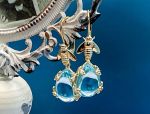 TAGLIAMONTE Designs (HQCR095-YGP) 925SS/YGP Blue Topaz Earrings *Busy Bee*Reg.$220