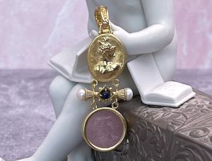 TAGLIAMONTE Designs (RW012) 925SS/YGP Rose Quartz Cameo Pendant *Mercury*Reg.$185