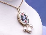 TAGLIAMONTE Designs (1918-W) 925SS/YGP Micromosaic Pendant*Miosotis*Reg.$300