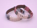 925 Sterling Silver / Leather + Pearl Bracelet (956B) *BLUE*