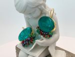 TAGLIAMONTE Designs (SH387E-Green)18K Venetian Cameo Earrings*Grn Quartz, Rubies, Sapphires*Aurora Chariot*Reg.$1900