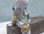 TAGLIAMONTE Designs (SH635B) 925SS/YGP Cameo Bracelet w/ Turquoise*Medusa*Reg.$200