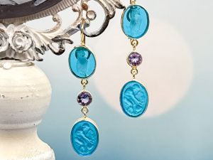 TAGLIAMONTE Designs (2237E) 925SS/YGP Double Drop Cameo Earrings*Ganymede*Reg.$280