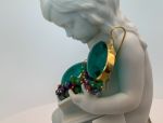 TAGLIAMONTE Designs (SH387E-Green)18K Venetian Cameo Earrings*Grn Quartz, Rubies, Sapphires*Aurora Chariot*Reg.$1900