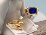 TAGLIAMONTE (1977) 925SS/YGP Venetian Intaglio Ring *Rubies *Lion*Reg.$200