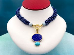 TAGLIAMONTE Designs (PN2938N) 925SS/YGP Venetian Cameo Statement Necklace*Apollo, Whale*Reg.$600