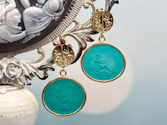 TAGLIAMONTE Designs (2240E) 925SS/YGP Venetian Cameo Earrings *Cupid*Reg.$280