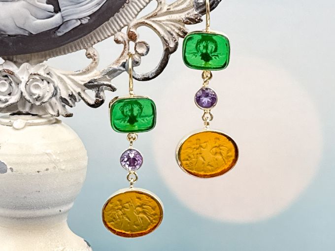TAGLIAMONTE Designs (2233E) 925SS/YGP Double Drop Cameo Earrings *Reg.$280