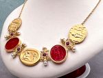 TAGLIAMONTE Designs (SH504N-Red) 18K Venetian Cameo Necklace w/ *Rubies, Pearls*Aphrodite, Cupid, Pan*Reg.$5600