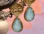 TAGLIAMONTE Designs (SH186-Amazonite) 925SS/ YGP Cameo Earrings w/ Amazonite *Aurora w Chariot*Reg.$280