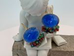 (SH387E-Blue)18K Venetian Cameo Earrings*Grn Quartz, Rubies, Sapphires*Reg.$1900