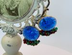(SH387E-Blue)18K Venetian Cameo Earrings*Grn Quartz, Rubies, Sapphires*Reg.$1900