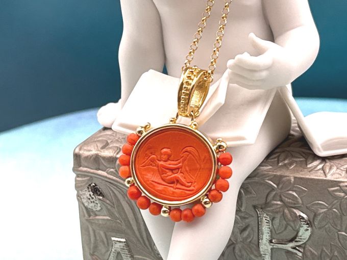TAGLIAMONTE Designs (2309P) 925SS/YGP Venetian Cameo Pendant *Cupid*Reg.$225
