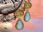TAGLIAMONTE Designs (SH186-Amazonite) 925SS/ YGP Cameo Earrings w/ Amazonite *Aurora w Chariot*Reg.$280
