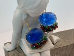(SH387E-Blue)18K Venetian Cameo Earrings*Grn Quartz, Rubies, Sapphires*Reg.$1900