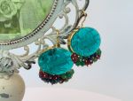 TAGLIAMONTE Designs (SH387E-Green)18K Venetian Cameo Earrings*Grn Quartz, Rubies, Sapphires*Aurora Chariot*Reg.$1900