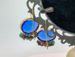 (SH387E-Blue)18K Venetian Cameo Earrings*Grn Quartz, Rubies, Sapphires*Reg.$1900