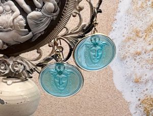 TAGLIAMONTE Details (LD3500) 18K Venetian Cameo Earrings*Rondanini Medusa*Reg.$1000