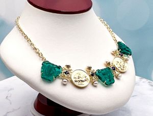 TAGLIAMONTE Designs (SH206N) 925SS/YGP Venetian Cameo Necklace with *Lapis, Pearls*Medusa, Aurora*Reg.$800