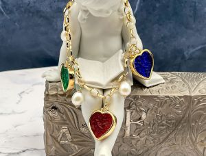 TAGLIAMONTE Designs (2025B) 9225SS/YGP Venetian Charm Cameo Bracelet *Hearts*Reg.$425