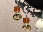 TAGLIAMONTE Designs (1958-A) 925SS/YGP Venetian Intaglio Earrings*Hercules,Lion*Reg.$200