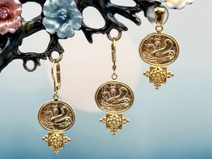 TAGLIAMONTE Designs (2241E,2286P) 925SS/YGP Cameo Earrings & Pendant Set*Reg.$210