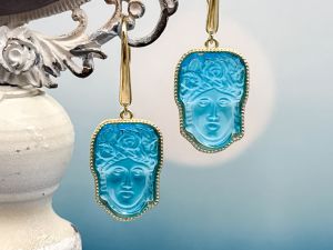 TAGLIAMONTE Designs (2225E) 925SS/YGP Venetian Cameo Earrings *Flora*Reg.$250