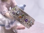 SAMUEL B *BJC* (53398BA.M) 925SS/18K Multi Gemstone Cuff Style Bracelet*Reg.$1050