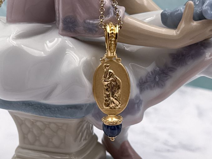 TAGLIAMONTE Designs (2334P) 925/YGP Cameo Pendant*Sapphire*Reg.$150