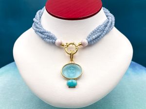 TAGLIAMONTE Designs (PN2937N) 925SS/YGP Venetian Cameo Statement Necklace*Medusa*Reg.$600