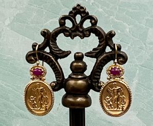 TAGLIAMONTE Designs (SH327-Ruby) 18K Cameo Earrings w/Rubies *Apollo/Cupid*Reg.$1550