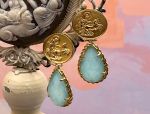 TAGLIAMONTE Designs (SH186-Amazonite) 925SS/ YGP Cameo Earrings w/ Amazonite *Aurora w Chariot*Reg.$280