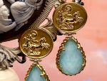 TAGLIAMONTE Designs (SH186-Amazonite) 925SS/ YGP Cameo Earrings w/ Amazonite *Aurora w Chariot*Reg.$280