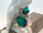 TAGLIAMONTE Designs (SH387E-Green)18K Venetian Cameo Earrings*Grn Quartz, Rubies, Sapphires*Aurora Chariot*Reg.$1900