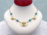 TAGLIAMONTE Designs (1782N) 925SS/YGP Cameo Necklace w/ Turquoise*Medusa*Reg.$300