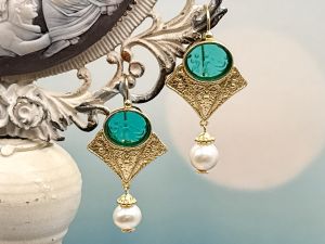 TAGLIAMONTE Designs (2253E) 925SS/YGP Venetian Cameo Earrings *Cherubs*Reg.$225