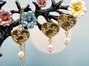 TAGLIAMONTE Designs (2226E,2276P) 925SS/YGP Cameo Earrings & Pendant Set*Reg.$210
