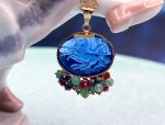 TAGLIAMONTE Designs (SH387P-Blue)18K Venetian Cameo Pendant*Grn Quartz, Rubies, Sapphires*Reg.$1300
