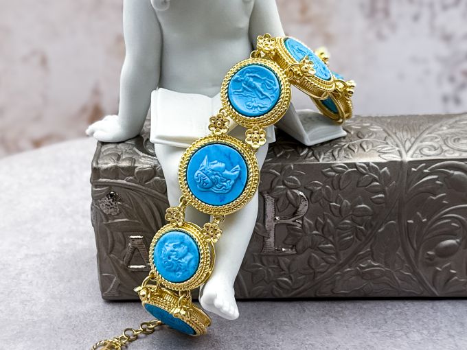 TAGLIAMONTE Designs (SH843B) 925SS/YGP Magnesite Cameo Bracelet *Mythology*Reg.$850