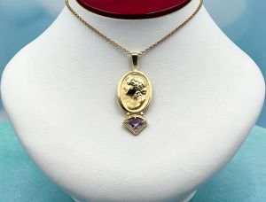 TAGLIAMONTE Designs (1998P) 925SS/YGP Cameo Pendant w/ Amethyst*Ceres*Reg.$200