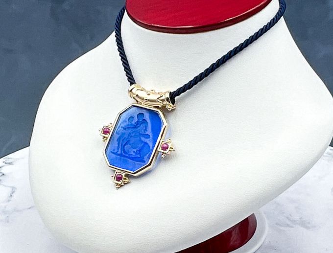 TAGLIAMONTE Designs (LD3518) 14K Venetian Intaglio Pendant w/Cord *Rubies*Centaur,Cupid*Reg.$2000