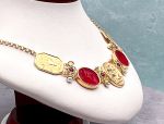 TAGLIAMONTE Designs (SH453N-Red) 18K Venetian Cameo Necklace with *Rubies+ Pearls*Aphrodite, Cupid, Pan*Reg.$5800