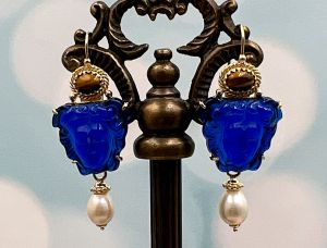 TAGLIAMONTE Designs (Q19055) 925SS/YGP Venetian Cameo Earrings *Medusa*Reg.$280