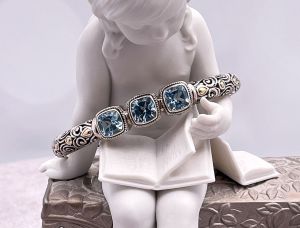 SAMUEL B *BJC* (56633BA.BT) 925SS/18K Hinged Bangle Bracelet *Blue Topaz*Reg.$550