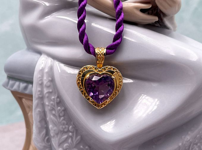 Arts Elegance (1117) 14K Yellow Gold Brazilian Amethyst Heart Pendant*Reg$1000