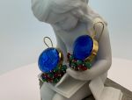 (SH387E-Blue)18K Venetian Cameo Earrings*Grn Quartz, Rubies, Sapphires*Reg.$1900