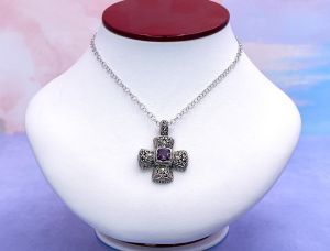 SAMUEL B *BJC* (1495) 925 SS + 18K Cross Style Pendant*Amethyst*